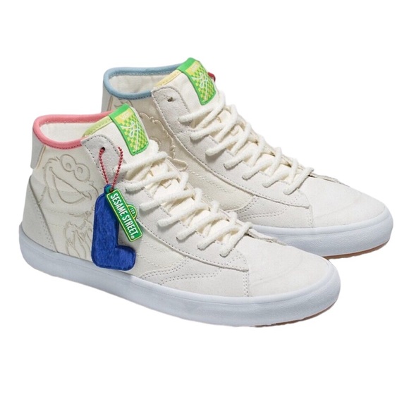 Vans Other - VANS Sk8-Hi High Top White Sneakers SESAME STREET Suede Canvas New Rare